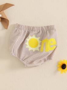 Toddler Baby Bloomers Cotton Shorts For Boys Girls Letter One Embroidery Plaid Pattern Baby Diaper Cover Shorts Perfect For Birthday Summer - Khaki - View 4