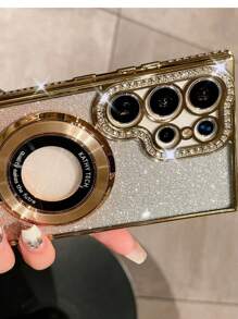 1pc Luxury Plating Gradient Glitter Diamond Stand Holder Phone Case Compatible With Samsung S24 S25 Ultra S24 Plus S23 Ultra S22 Ultra S23 A15 A55 Wireless Charging Camera Protective Shockproof Cover