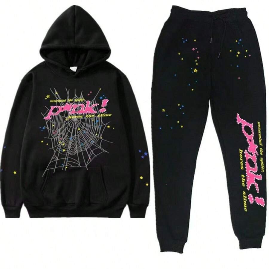 2025 Hip Hop Spider Hoodies Set Y2k Hoodie Tracksuit Pullover Sweatshirt For Women Men Matching Hoodies For Couples Clothing Cotton - Bộ màu đen - Xem 1