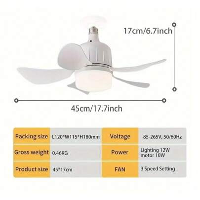 Ventilador de teto Com Luz para Pequenos Espaços (6 Hélices) Com Controle Remoto Bivolt 110V-220V