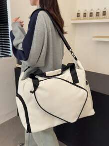 1pc Contrast Color Waterproof Soft Material Fashion Outdoor Fitness Bag, Sports Bag, Large Capacity Lightweight Tennis Bag, Multi-Function Lightweight Dry-Wet Separation Shoe Bag, Handbag Shoulder Bag For Short Trip, Business Travel, Suitable For Travel, Business Trip And Daily Fitness - White - View 1