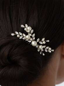 1pc Premium Crystal Zirconia Hair Comb, Elegant Pearl Headpiece For Brides, Wedding Dress Accessories