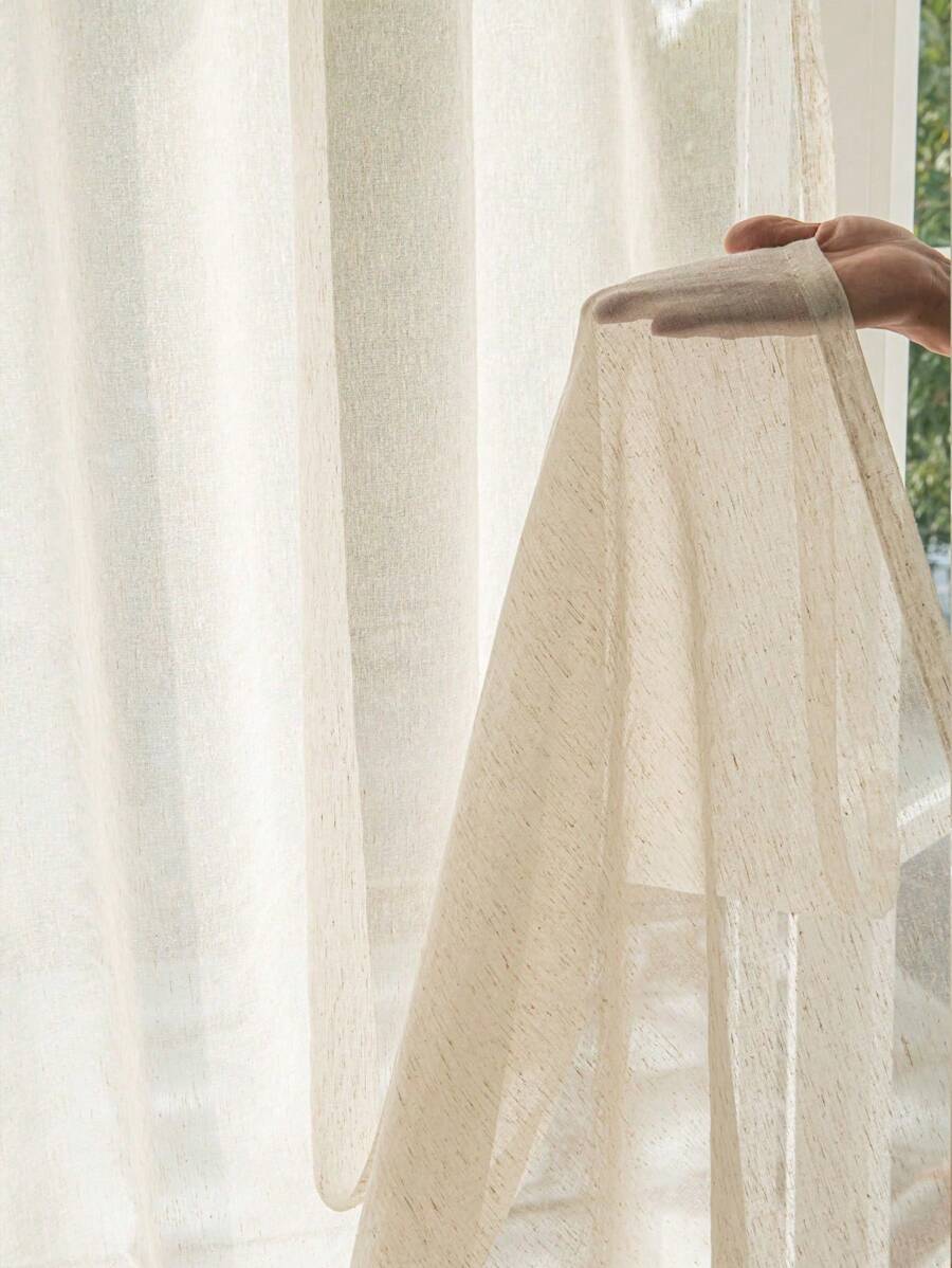 1 件装轻薄横梁窗帘，木质亚麻纹理，适用于阳台、茶室 - 米色 - 查看 1