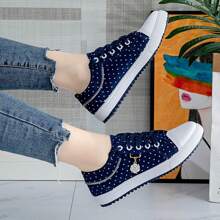 Women's Summer Denim Mesh Flat Shoes - Hollow-Out Design For Breathable Comfort - 藏蓝色 - 查看 5