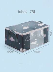 1 pièce Sac de rangement en tissu non tissé avec fenêtre, motif nuage et cœur de bande dessinée, grande capacité pour la literie, les vêtements, pliable et portable - Beige - Voir 12