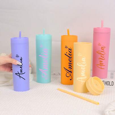 Personalized Customized Tumbler With Straw, Bridesmaid Proposal Tumbler, 16oz Acrylic Skinny Tumbler, Bridesmaids Gift, Girls Trip Tumbler,Wedding Essentials