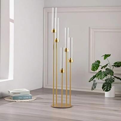 5-Piece Candlestick Set, New Year Dining Table Decor Candle Holders, Acrylic & Metal Minimalist Luxurious Candle Holders, Wedding, Valentine's Day, Thanksgiving Gathering