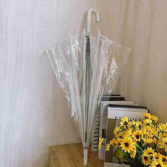 2pcs/Box 8-Rib Windproof Thick Fabric Transparent Umbrella, Straight Handle Couple Umbrella Suitable For Wedding, Photo Props