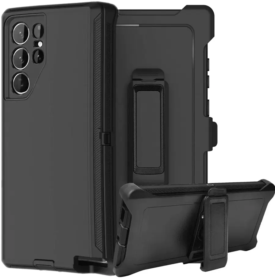Rugged Shockproof Defender Phone Case For Galaxy S25 / S25+Plus / S25 Ultra / With Belt Clip - 黑色 - 查看 1