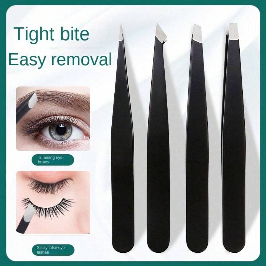 4pcs Black Eyebrow & Hair Removal Tool Kit, Suitable For Beginners To Pluck Eyebrows, Underarms And Legs Hair At Home