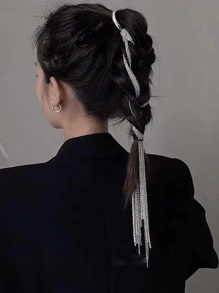 1 Peça Corrente para Cabelo com Borla Longa de Luxo de Sentido Retrô, Corrente Decorativa Elegante de Ocipital Nupcial de Sensação de Metal Punk, Adequada para Trajes Diários, Decoração de Cabelo para Festa de Gala de Festival, Casamento, Evento, Acessório de Cabelo Cintilante, Sexy e Charmoso, Joia para Cabeça