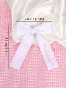 1 pieza Moño personalizado con nombre para niñas, moño bordado blanco y rosa, pasador de moño con cola larga para niñas, moños de cinta de satén para el cabello de niños, pasador para el cabello con nombre bordado como regalo de accesorios para el cabello - Volante Arco Bordado - Ver 8