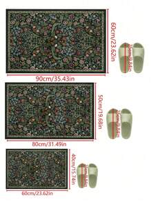1 bucată-covor bohemian floral pentru bucătărie și baie - covor boho verde antiderapant țesut manual, covoraș de interior lavabil pentru intrare, decor dormitor, pardoseală botanică ultra subțire