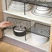 1 Stück erweiterbarer Regal-Organizer für Küchenarbeitsplatte, Metall-Schrank-Organizer, Speisekammer Sht, platzsparend, rutschfest, rostfrei - Schwarz - Übersicht 4