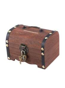 1 pièce Boîte à monnaie en bois vintage - avec cadenas d'amour, accents de laiton et poignée de transport, meilleurs cadeaux d'anniversaire, bocal à trésor de pirate médiéval, cadeaux de fête des pères, boîte de rangement, décoration d'intérieur, cadeau pour la famille, accessoires de mariage, décoration de chambre, articles de décoration de chambre, épargne d'argent, rangement de pièces de monnaie, rangement d'argent, rangement de bijoux, cadeau pour la famille, tirelire en bois, vintage, médiéval, thème de pirate, rustique, classique, élégant, cadeaux de remise des diplômes
