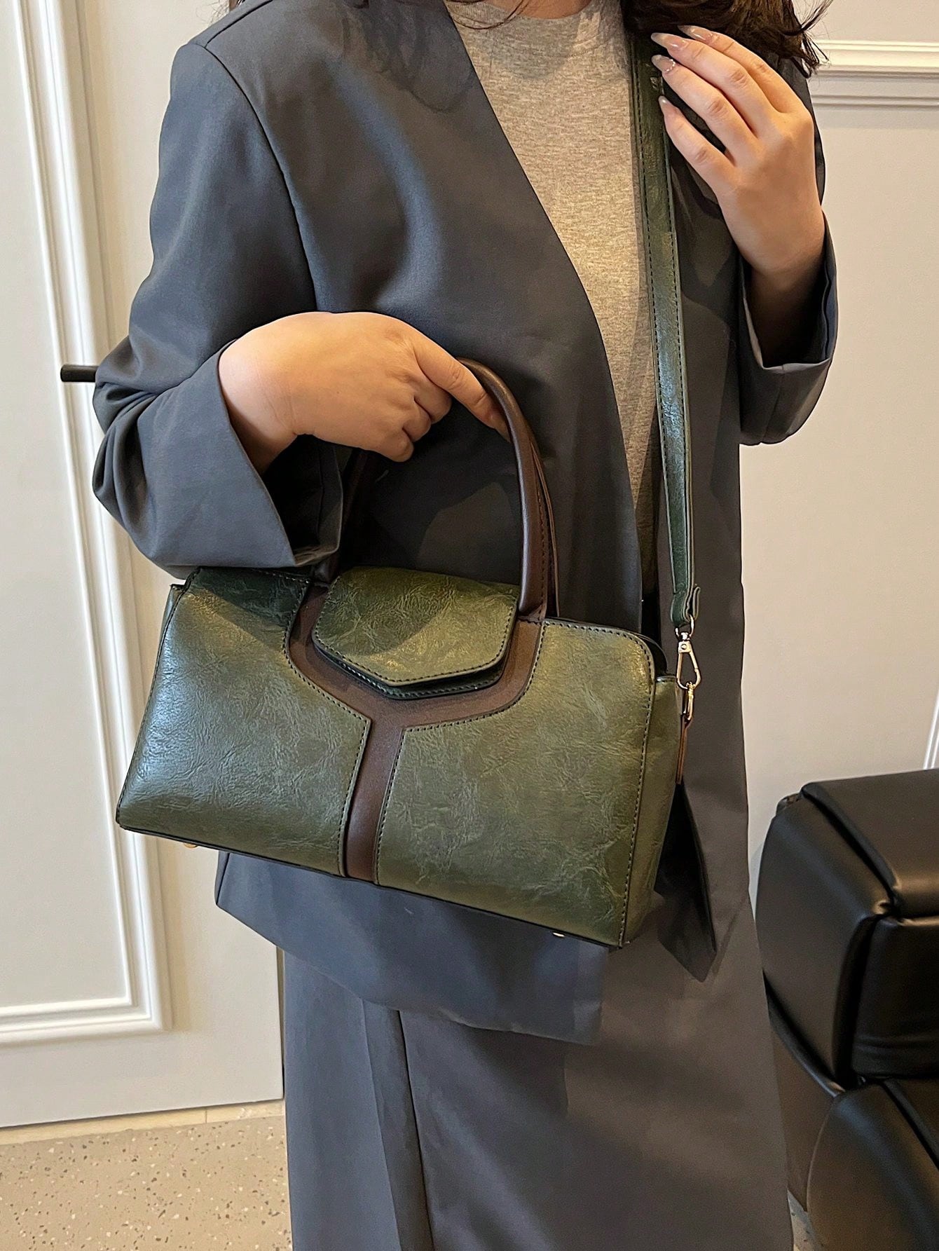 حقيبة يد نسائية عالية الجودة من الجلد المرقع ، حقي...