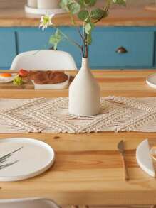 30cm/11.8inch*200cm/78.7inch Handmade Bohemian Macrame Table Runner- Nordic Style Rope Tablecloth For Weddings, Banquets, And Elegant Dining Room House Decor, Birthday, Party Decoration Boho Beige/White Polyester Handwoven Design, Elegant Dining Setting | Rustic Table Accent | Natural Texture Back To School Supplies Thanksgiving Christmas Holiday Essentials Gift
