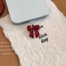 奢华时尚高端勃艮第 ANKA 蝴蝶结饰物/防尘塞，兼容 iPhone 16 和 Type-C 充电端口，适合作为女朋友的礼物