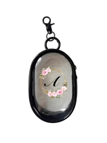 Portable Mini Transparent Zipper Storage Bag,Pink Flower Wreath Letters A-Z,Couple Bag Pendant,Compact Multifunctional Organizer, Headphone And Charger Case With Keychain, Transparent Travel Accessories, Black Colors, Exquisite And Compact, Suitable For Storing Small Items, Data Cable Storage Bag, Bracelet Bag, Makeup Bag(Zipper Style And Color Are Random,Random Style And Size Of Circular Rings)