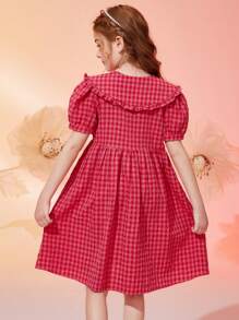 ASK JUNIOR Vestido casual de verano con mangas abullonadas a cuadros para niñas preadolescentes