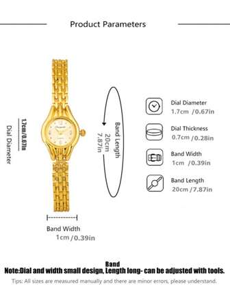 1入組女士金色鋅合金錶帶商務圓形錶盤石英手錶，適合日常生活