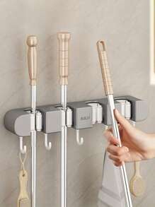 1 Stück 3 Fach/4 Fach Wandhalterung für Besen und Wischer für Badezimmer, Garten und Garage, bohrlochfrei, einfach zu installieren und praktischer Aufbewahrungsorganisator