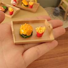 1 set de mini plateaux réalistes de frites et de hamburgers, jouet alimentaire créatif, accessoire de photographie pour la maison