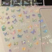 Iridescent Butterfly Nail Sticker, 1pc Glittering Decal For Nails, Self-Adhesive, One-Time Use, Animal Pattern