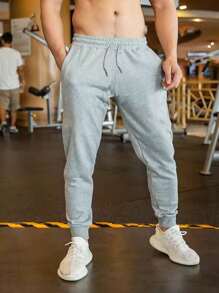 Summer Workout Men's Fitness Casual Sports Sweatpants, Breathable Soft Drawstring Long Pants With Letter Zipper Pockets, Suitable For Boyfriend/Husband