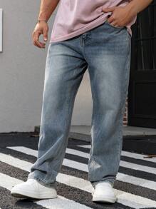 Shorts Denim Casual com Bolso Frontal e Botão Frontal Simples para Homens - Azul - Visão 1