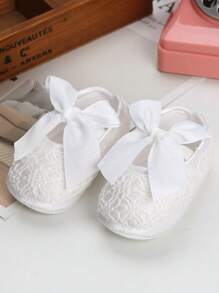 1 paire de chaussures bébé design nœud papillon mignon, chaussons plats souples antidérapants pour intérieur et extérieur pour bébé