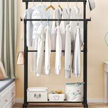 1pc Basic Floor Standing Bedroom Clothes/Pants/Shoes/Hat All-In-One Rack With Wheel, Multifunctional Drying Rack And Storage Organizer - Multicolor - View 13