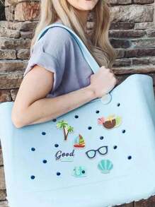 7pcs Rubber Beach Charms For Bag Bags Inserts,Fashionable Blue Tropical Island Beach Themed Charm Inserts,Bag Accessories&Shoe Accessories For Clogs,PVC Rubber Totes Inserts Charm,Rubber Beach Bag,Tote Handbag Decoration For Beach Party Favors - Multicolor - View 6