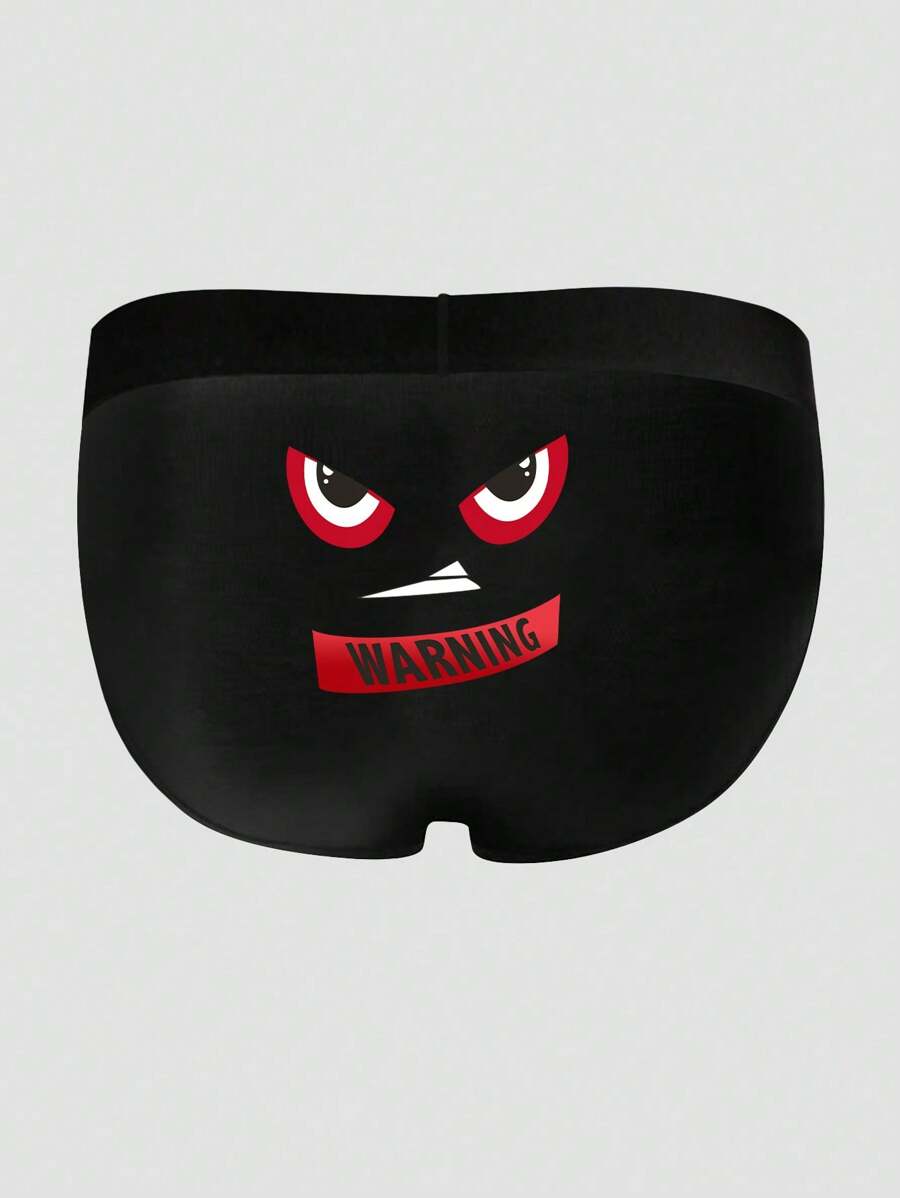 Men's Sexy Breathable Comfortable Buttocks Expression Letter Graphic Print Daily Use Modal Triangle Briefs - Black - View 1