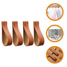 6pcs Faux Leather Wall Hooks, Faux Leather Curtain Rod Brackets, Faux Leather Straps, Faux Leather Towel Hanging Hooks, Free Screws, Suitable For Bathroom, Kitchen, Bedroom, Curtain Rod Brackets, Wooden Curtain Rod Rings With Straps, Towel & Blanket Hanging Hooks - Multicolor - View 9