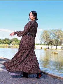 Elegant Printed Boho Chic Long Dress - Maroon - View 2