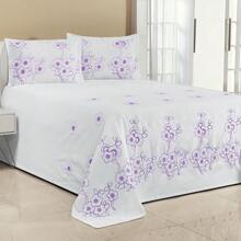 FLORÊNCIA Quilted Bedspread And Door Kit Piquet Honeycomb Embroidered - 白色 / 淡紫色 - 查看 1