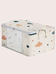 1 pièce Sac de rangement en tissu non tissé avec fenêtre, motif nuage et cœur de bande dessinée, grande capacité pour la literie, les vêtements, pliable et portable - Beige - Voir 8