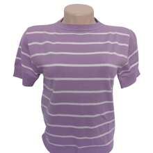 Striped Modal Blouse Short Sleeve Old Money Style Women's Fashion Spring Summer - 淡紫色與白色 - 查看 3