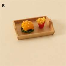 1 set de mini plateaux réalistes de frites et de hamburgers, jouet alimentaire créatif, accessoire de photographie pour la maison