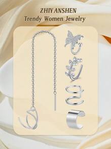 Classic Ear Cuff For Women Non Piercing Ear Clip Silvery Golden Stainless Steel Ear Cuffs With Chain Fake Earring Ear Cuff For Non Pierced Ears Clip On Cartilage Earring Lightweight