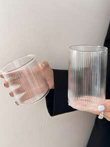 1pc/4pcs Vertical Stripe Glass Cup,Straight Design Glass Cup,Straight Coffee Glass Cup,Creative Glass Cup,Vertical Cold Drink Cup,Simple Beverage Cup,Retro Stripe Cup,Ribbed Transparent Coffee Cup,American Latte Coffee Cup,Heat-Resistant Drinking Glass Cup,Transparent Glass Cup,Beer Cup,Cocktail Cup,Summer Beverage Glass Cup,Beverage Cup