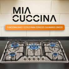Parrilla Eléctrica de Gas | Ideal como Estufa Empotrable para Cocina Integral | Compatible con Gas LP y Natural | Diseño Elegante y Moderno | MIA CUCCINA (Acero inoxidable, 5 Quemadores)