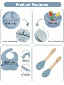 LICVIC Custom Name Baby Silicone Tableware Set,Personalized Baby Spoons,Customized Silicone Baby Feeding Set,Customizable Silicone Bibs For Babies,Silicone Bowl,Silicone Dinner Plate,Silicone Spoons And Forks Set,Birthday Gifts,Anniversary,Anti-Slip And Anti-Scalding,Family,Friends,Son,Daughter,Unique Gifts,Customized Kids Tableware,Easy Comfort