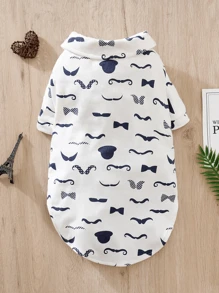 1pc Gentleman Style Mustache Print Pet Dog Costume - Black and White - View 4