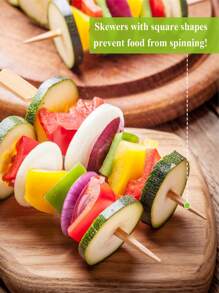 100 支/50 支/本色竹签水果棒，方形设计防止物体旋转，适用于婚礼生日毕业典礼饼桌小吃水果，烧烤熟食拼盘装饰。