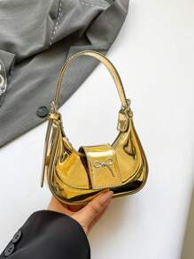 1pc High-End Bow Handbag Niche Underarm Bag New Style Versatile Shoulder Metal Mirror Mini Moon Decoration Lipstick Red Envelope Fashion Cute Personalized Very Suitable As A Gift - Shiny Butterfly Shoulder Bag - View 9