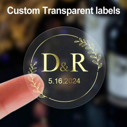 Personalized Transparent Labels With Gold Foil Details, Suitable For Weddings And Special Events; Custom Transparent Round Stickers To Create An Elegant Celebration Atmosphere; Perfect For Invitations And Favors; 5*3.5cm; Multi-Functional, Sealable, Reusable, Waterproof, Quick-Drying; Exquisite, Fashionable, Modern, Minimalist; Customizable, Personalized, Unique; Ideal Gifts; Home Living; Create A Christmas Atmosphere; Personalized Labels