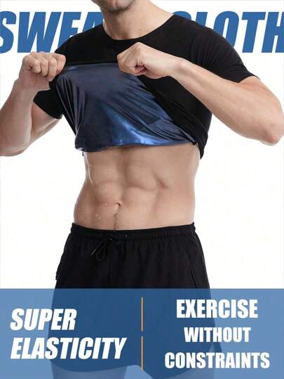 1 pieza Camiseta que aumenta la sudoración para hombres, manga corta que induce la sudoración, ropa para quemar grasa, traje de sudoración para fitness, ropa deportiva de alta elasticidad, ejercicio sin restricciones, camiseta que adelgaza con sudoración