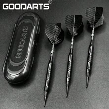 GOODARTS - Pure Black Darts Set - 3 Pcs Professional Business Gift With Plastic Casing, 3 Plastic Replacement Shafts, 3 Spring Rings